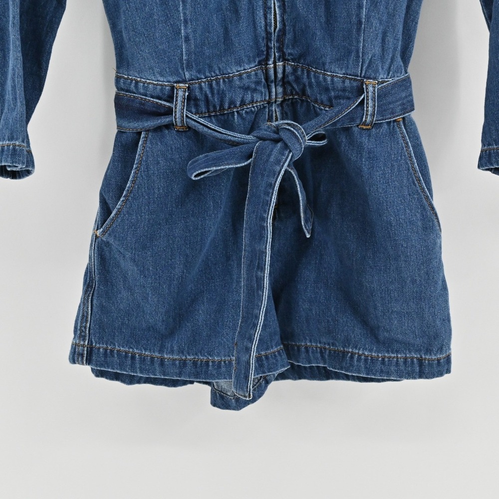 Free People Green River One-Piece Size 2 Denim Romper Boho Western Zip Up Belted - Picture 11 of 14
